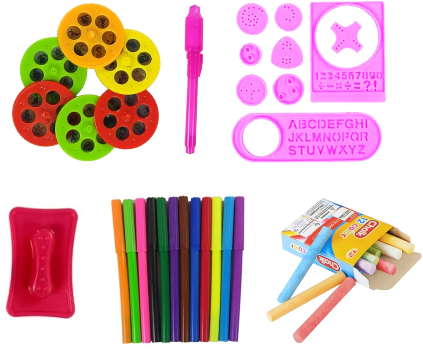 Lean Toys Dvipusė piešimo lenta su projektoriumu ir paveiksliukais