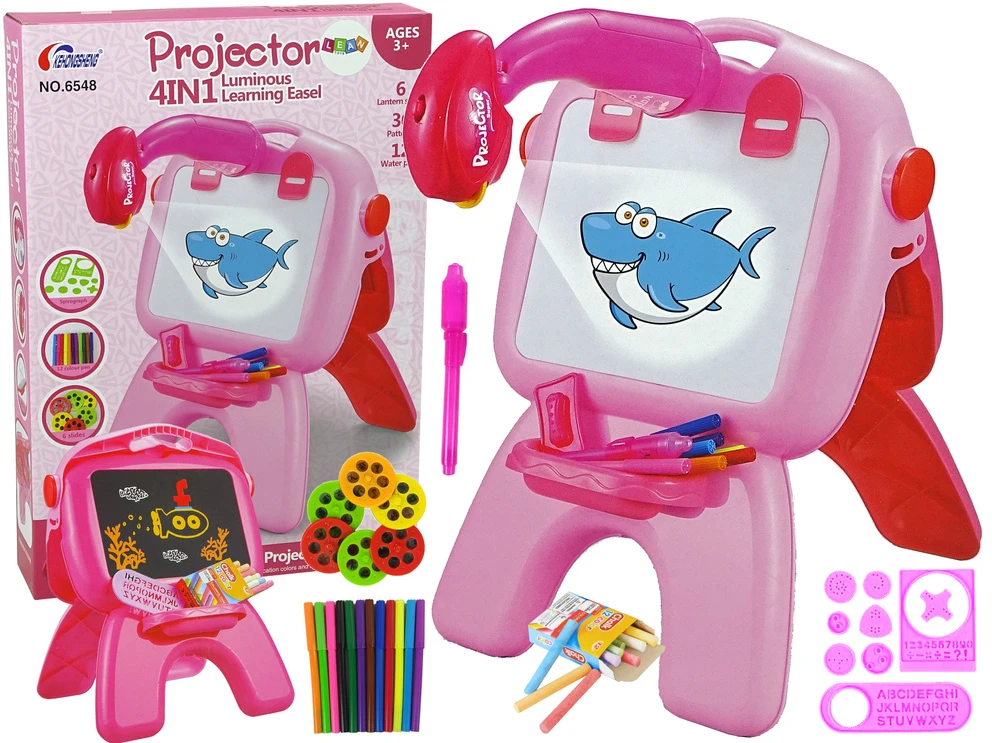 Lean Toys Dvipusė piešimo lenta su projektoriumu ir paveiksliukais