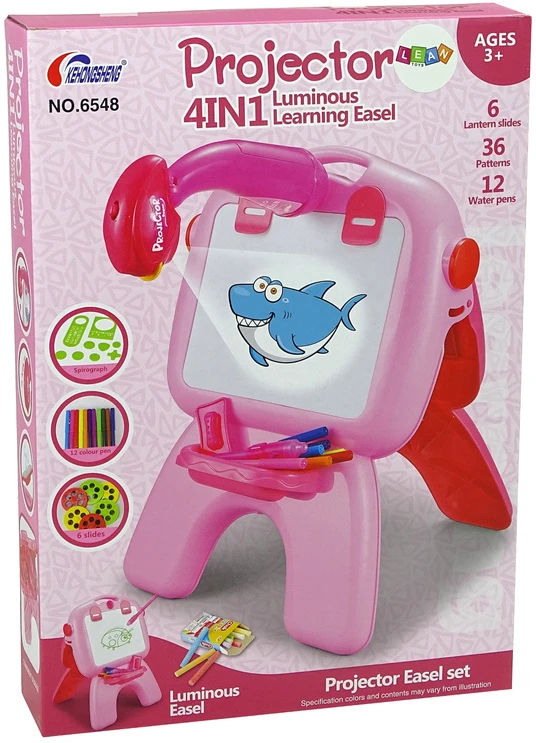 Lean Toys Dvipusė piešimo lenta su projektoriumu ir paveiksliukais