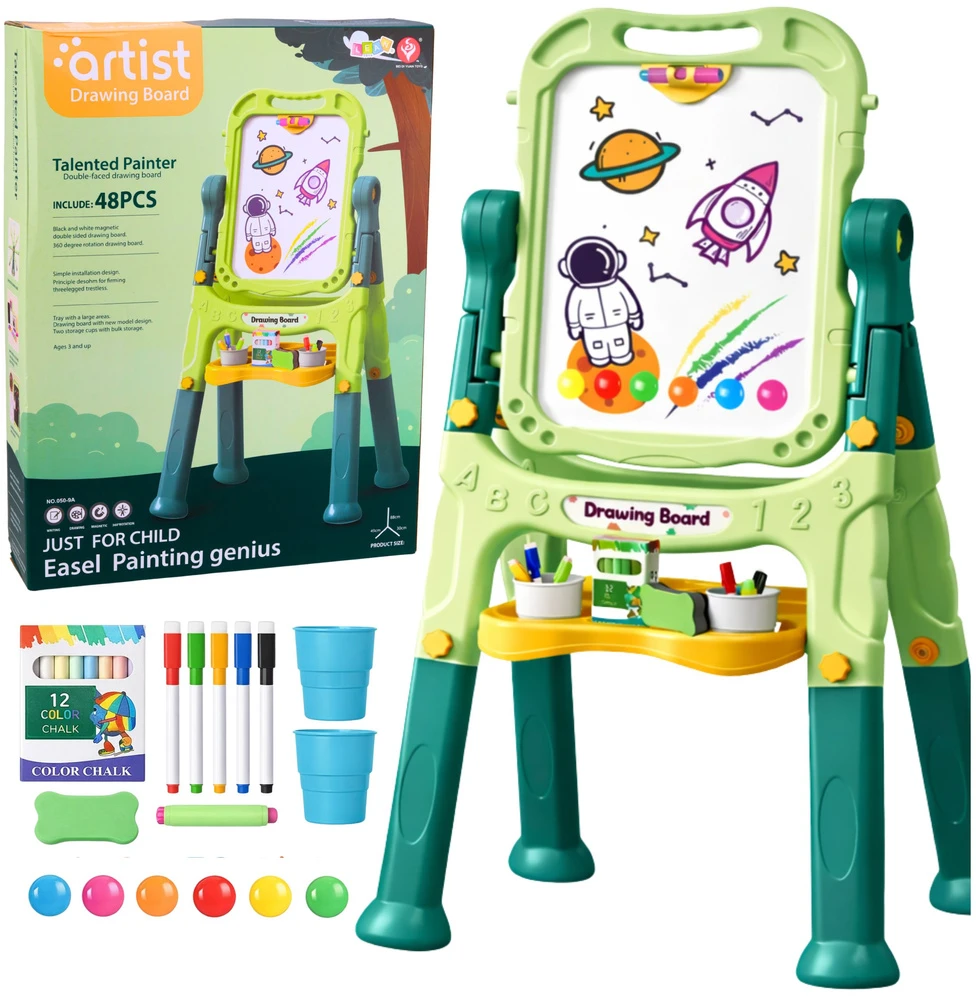 Lean Toys Dvipusė magnetinė lenta su stovu 48 vnt.