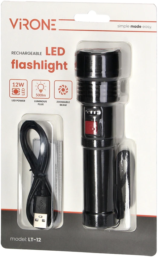 Orno Taktyczna Taktinis 12 W COB LED rankinis žibintuvėlis su priartinimo funkcija ir 2200 mAh baterija