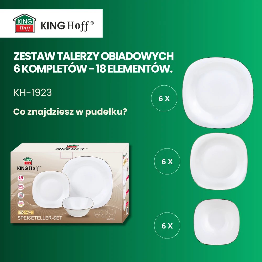 Talerze Topazo plokštės, 18 vnt., opalas, baltas su auksu, kinghoff, kh-1923