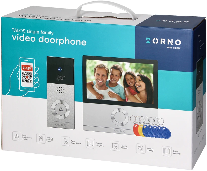 Orno TALOS, vaizdo domofono komplektas, 4 laidų, 7 colių, Wi-Fi, lietimui jautrus ekranas, „Full HD“, RFID