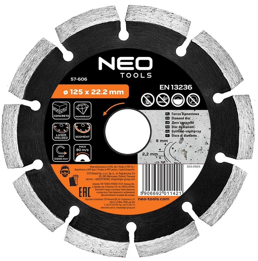 Tarcza 125 x 22,2 mm segmentuotas lazeriu suvirintas deimantinis diskas
