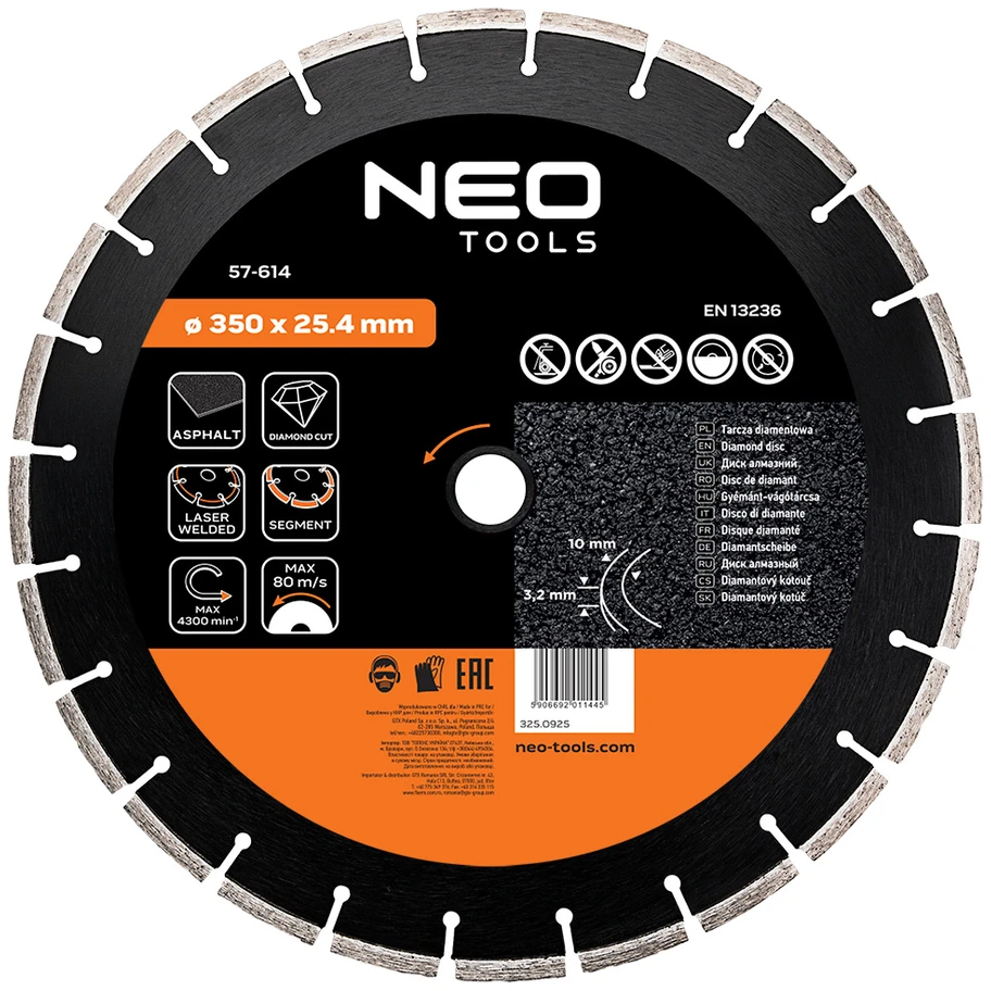 Neo Tools Tarcza 350 x 25,4 mm segmentuotas lazeriu suvirintas deimantinis diskas