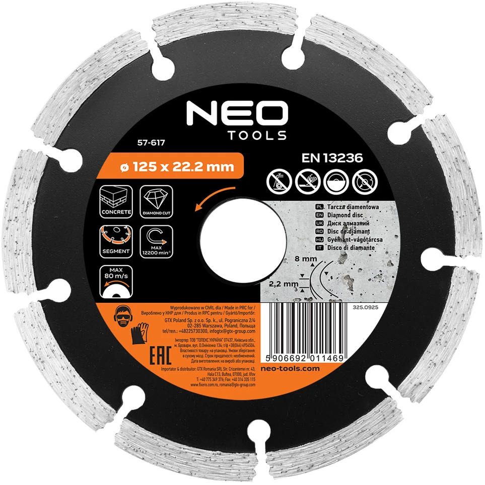 Tarcza Deimantinis diskas 125 x 22,2 mm, segmentuotas