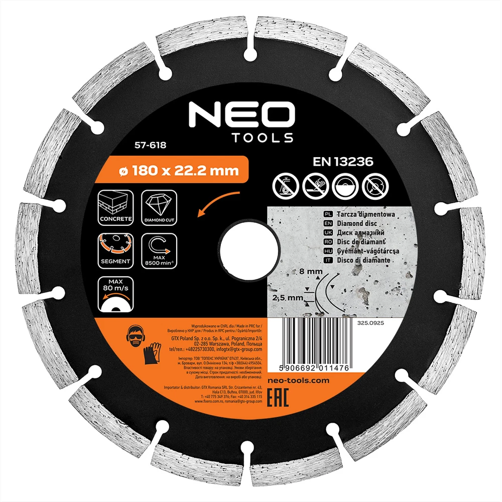 Tarcza Deimantinis diskas 180 x 22,2 mm, segmentuotas