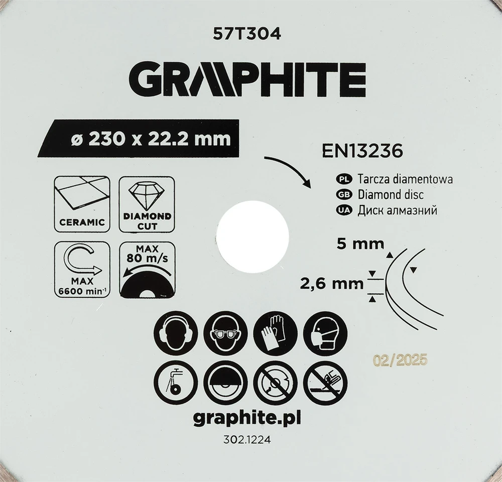 Graphite Tarcza Deimantinis pjovimo diskas, 230 x 22,2 mm, šlapiam apdorojimui
