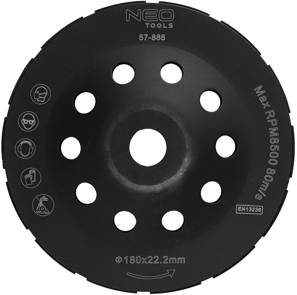 Tarcza Deimantinis šlifavimo diskas 180 x 22,2 x 5 mm, dvigubas segmentas