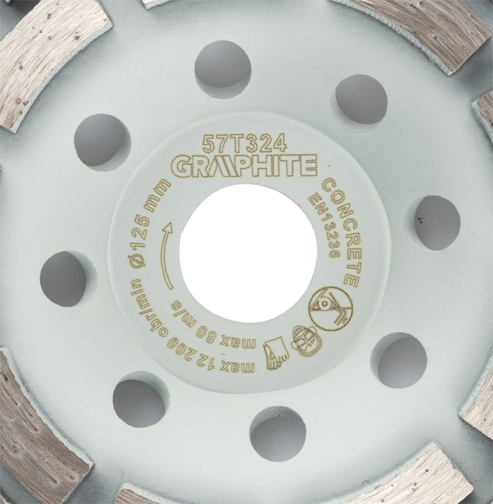 Graphite Tarcza Deimantinis šlifavimo diskas, 2 segmentai, 125 x 22,2 mm, sausas