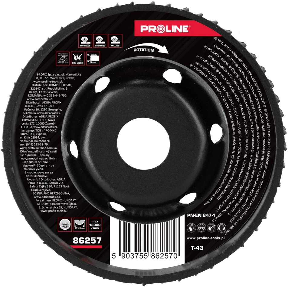 Profix Tarcza Išgaubtas diskinis šveitiklis, stambiadantis, priekinė pusė, 120 mm, proline