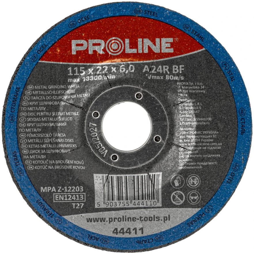 Tarcza Metalinis šlifavimo diskas, t27, 115x6.0x22a24r proline