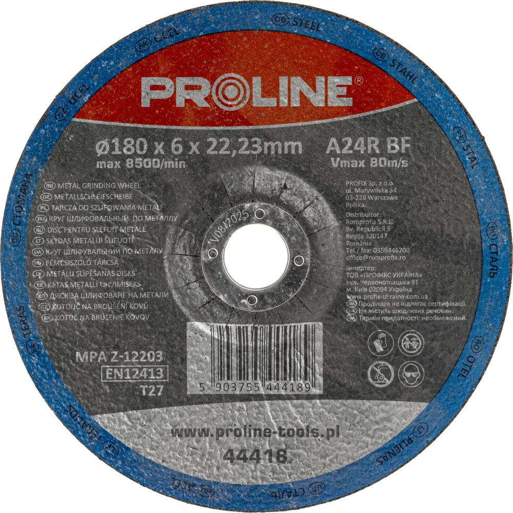 Tarcza Metalinis šlifavimo diskas, t27, 180x6.0x22a24r proline