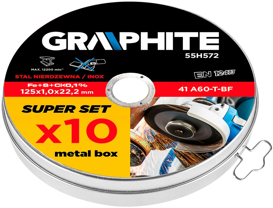 Graphite Topex Pjovimo diskas metalui 125x1,0x22,2mm, 41 A60-T-BF, INOx 10vnt. 55H572