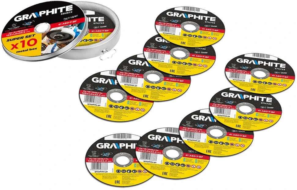 Graphite Topex Pjovimo diskas metalui 125x1,0x22,2mm, 41 A60-T-BF, INOx 10vnt. 55H572