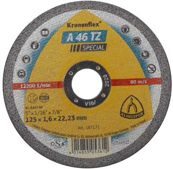 KLINGSPOR METALO PJOVIMO DISKAS 230 mm x 1,9 mm x 22,2 mm A46 TZ specialus
