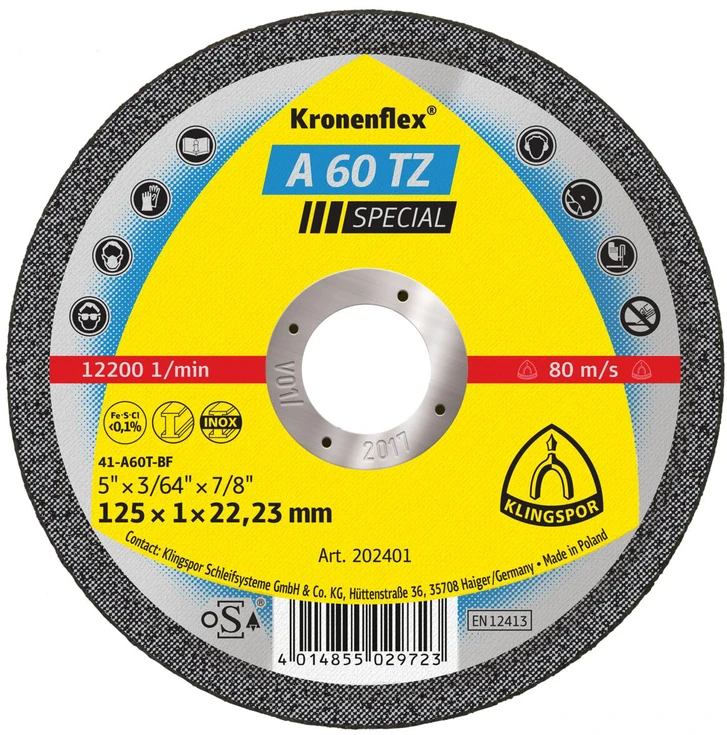 KLINGSPOR METALO PJOVIMO DISKAI 125 mm x 1,0 mm x 22,2 mm A60 TZ Special