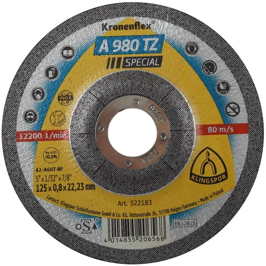 Tarcza KLINGSPOR METALO PJOVIMO DISKAI 125 mm x 0,8 mm x 22,2 mm A980 TZ Special