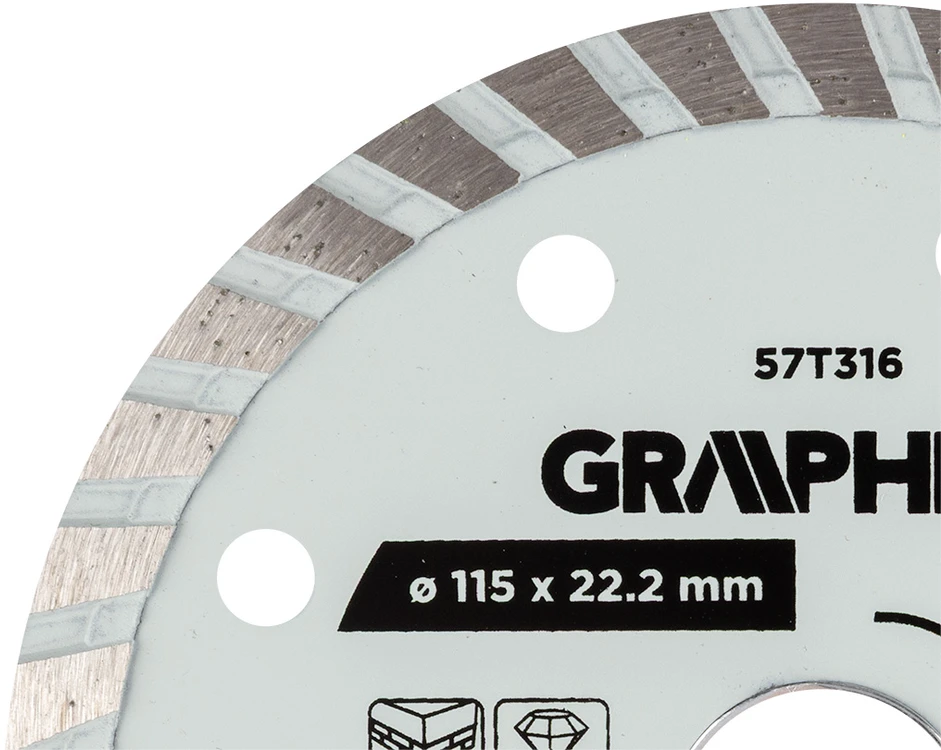 Graphite Tarcza Turbo deimantinis pjovimo diskas, 115 x 22,22 mm, sausam ir šlapiam apdirbimui