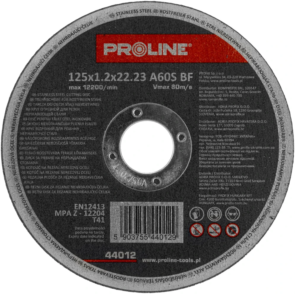 Tarcze Pjovimo diskai rūgštims atspariam plienui, t41, 125x1,2x22a60s proline, 10 vnt.