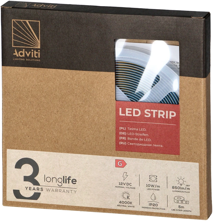 Orno Taśma COB LED juosta 12V, 480L/m, 850lm/m, 10W/m, IP20, 4000K, 5m