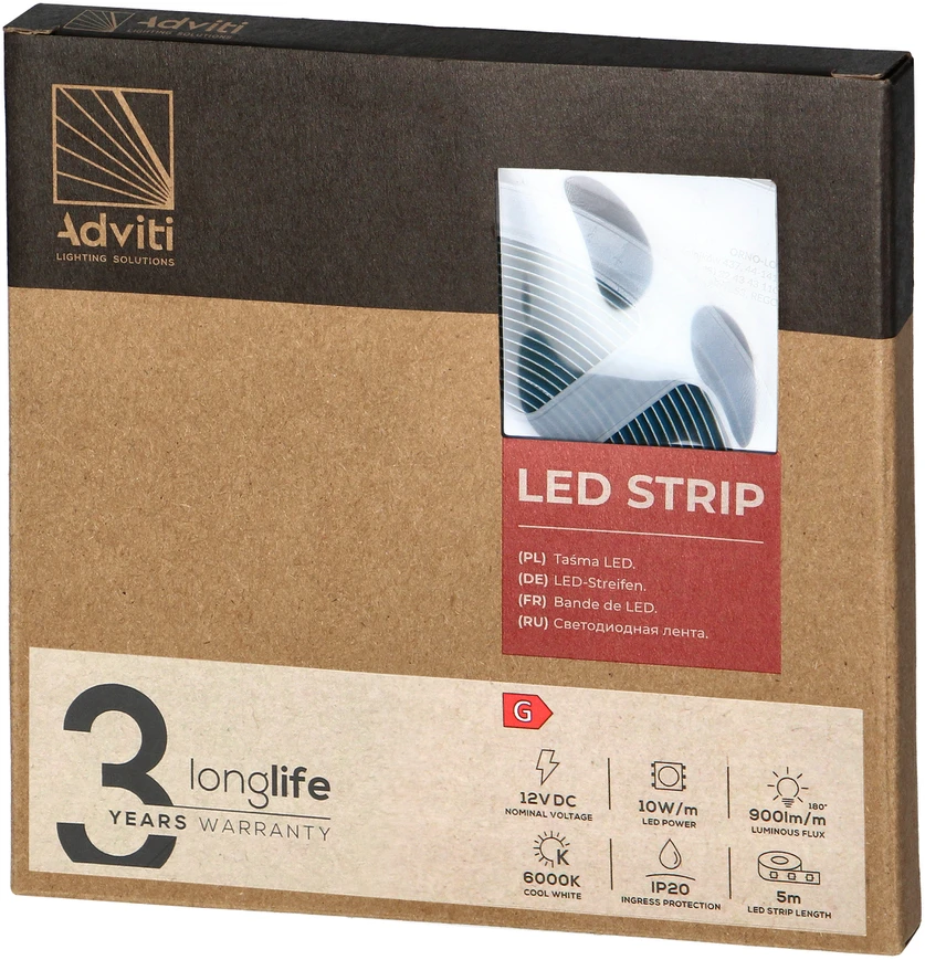 Orno Taśma COB LED juosta 12V, 480L/m, 900lm/m, 10W/m, IP20, 6000K, 5m