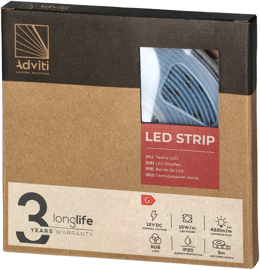 Orno Taśma COB LED juosta 12V, 840L/m, 422lm/m, 15W/m, IP20, RGB, 5m
