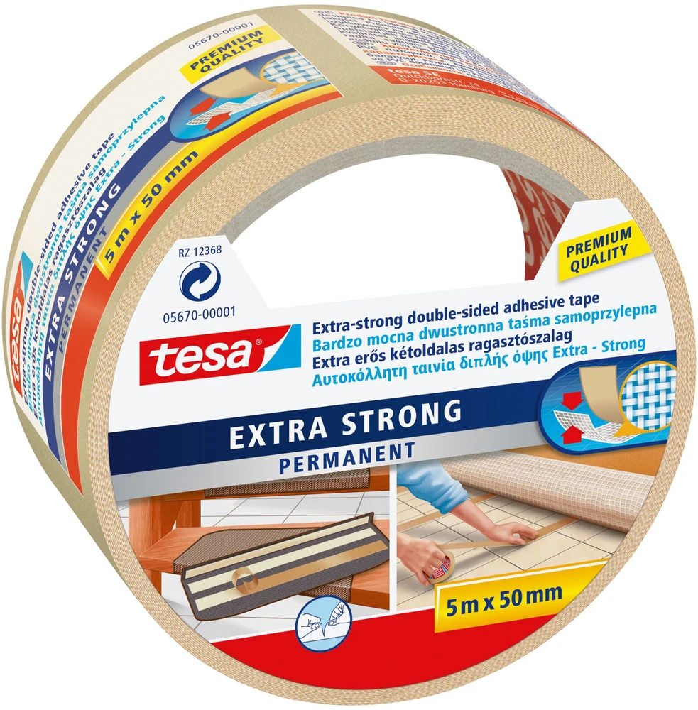 Dvipusė lipni juosta Tesa Extra Strong, 10 m x 50 mm