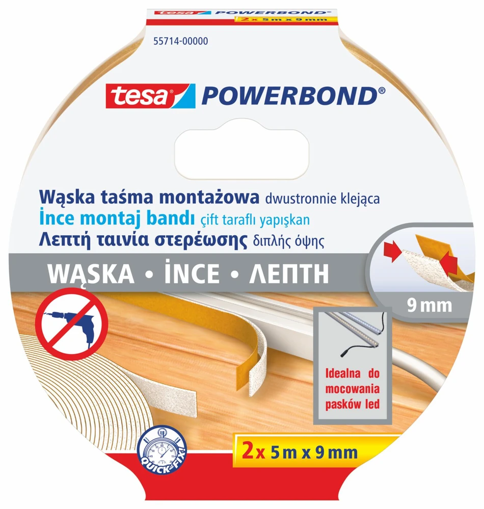 Lipni dvipusė juosta lauko darbams TESA SLIM (2 vnt.) 5m x 9mm 66714-00001-00
