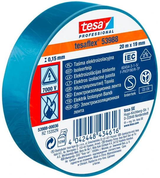 Izoliuojanti juosta TESA (mėlyna) 10m x 15mm 53988-00035-00