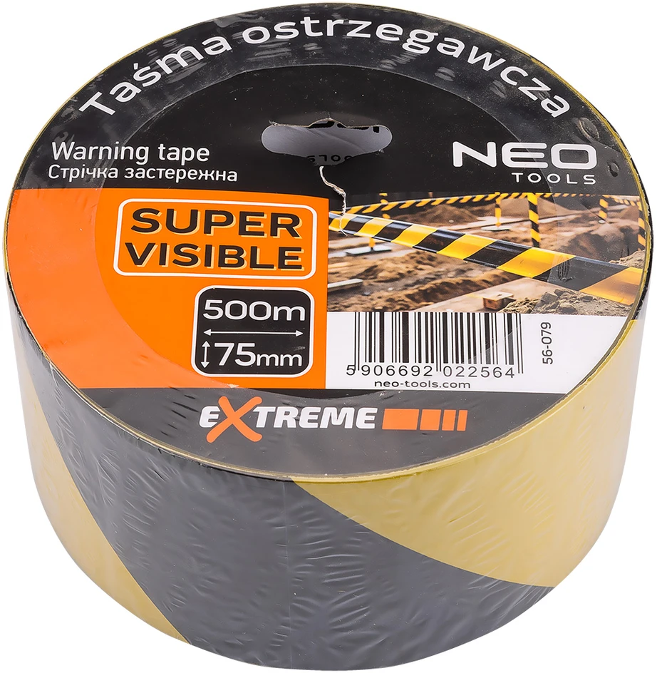 Neo Taśma Geltona ir juoda įspėjamoji juosta 75 mm x 500 m