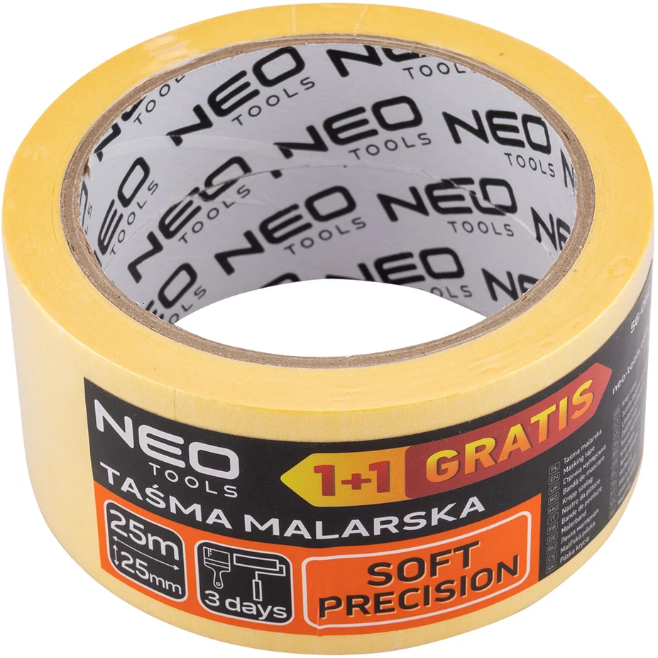 Neo Taśma Geltona popierinė juosta 25 mm x 25 m, 1+1 komplektas
