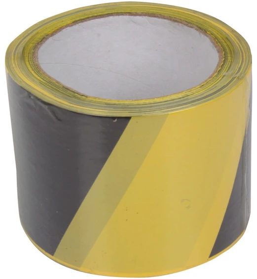 Taśma Įspėjamoji juosta geltonai juoda 75 mm 100 m (storis apie 30 mikronų) be klijų