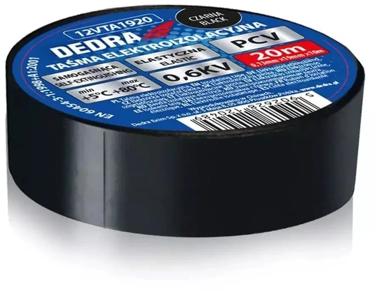 Dedra Taśma Juoda PVC elektros izoliacinė juosta 19 mm x 20 m