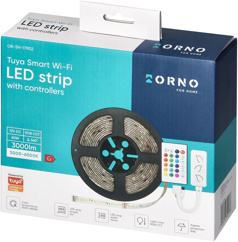 Orno Taśma LED juosta IP65 RGBW 5 m + maitinimo šaltinis ir valdiklis, Tuya Smart Wi-Fi