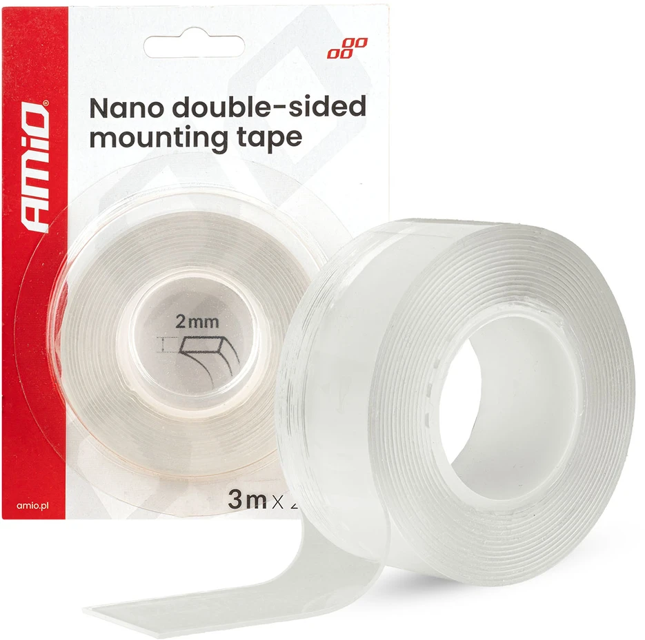 Daugkartinio naudojimo dvipusė nano tvirtinimo juosta 20 mm x 3 m x 1 mm amio-04847