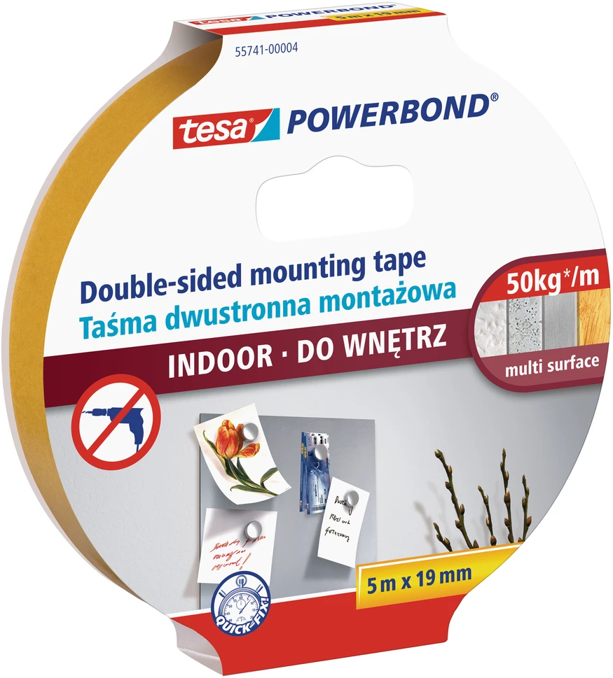 Tesa DVIPUSĖ LIPNIOJI JUOSTA VIDAUS DARBAMS (5 m X 19 mm)