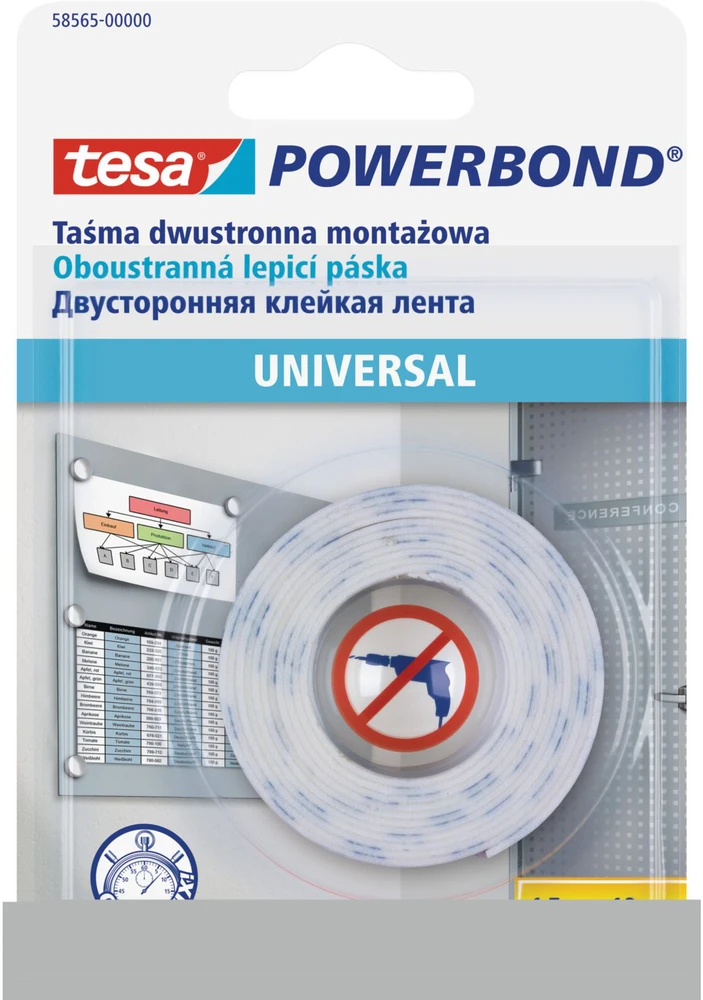 Dvipusė lipni juosta vidaus darbams TESA Universal, 1,5x19mm