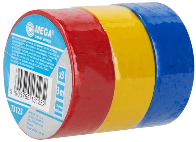 Mega Taśma PVC izoliacinė juosta 19 mm * 0,13 mm * 3 m - 3 vnt.