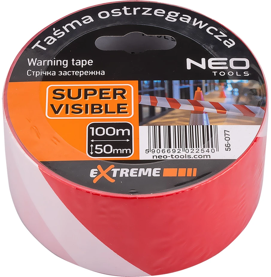Neo Taśma Raudona ir balta įspėjamoji juosta 50 mm x 100 m