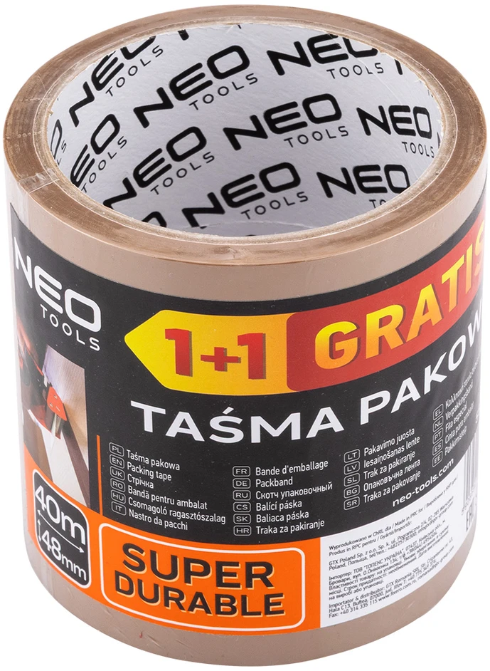 Neo Taśma Ruda pakavimo juosta 48 mm x 40 m, 1+1 komplektas