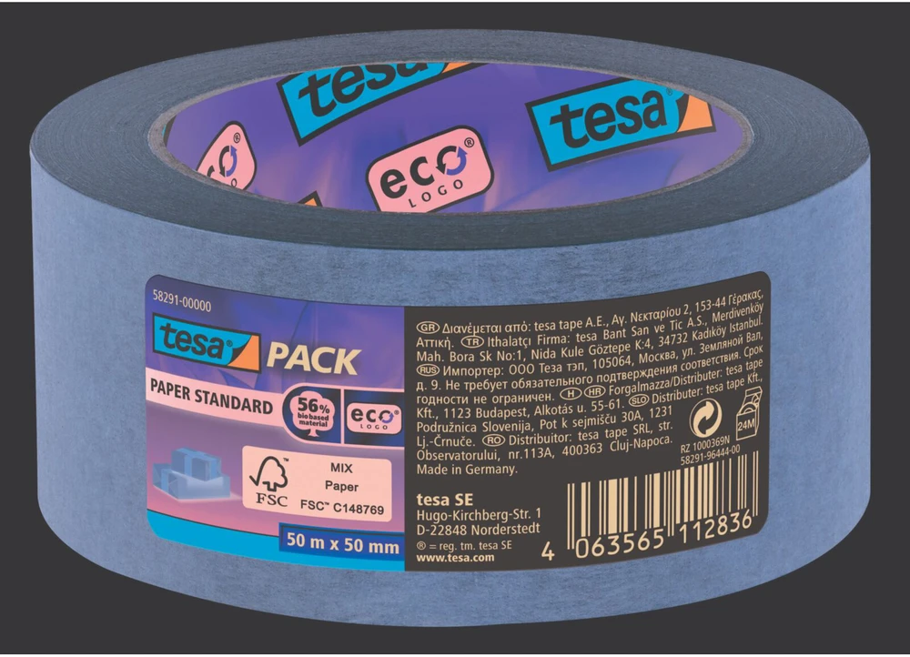 Tesa Taśma Standartinė popierinė pakavimo juosta su ekologišku logotipu, 50 m: 50 mm, ruda