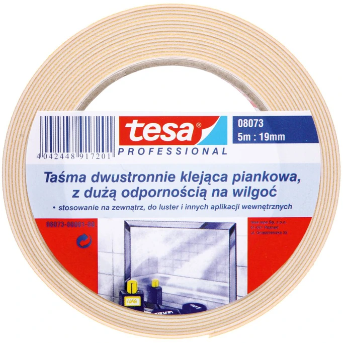 Taśma tesafix dvipusė putplasčio juosta 5 m:19 mm, balta