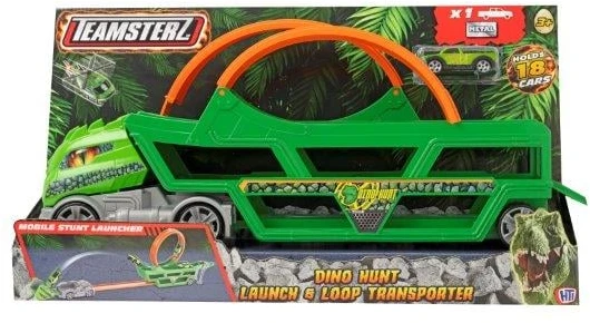 „Teamsterz“ – dinozaurų medžioklės paleidimo ir kilpinio transporterio rinkinys su 1 automobiliu