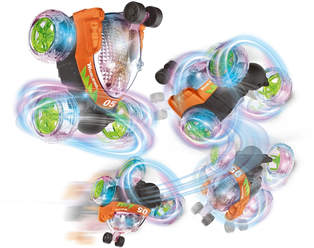 Tec Toy Crazy Tumbler - Akrobatinis automobilis su žibintuvėliu - Radiovadomas 2,4 GHz - Oranžinis (534444)
