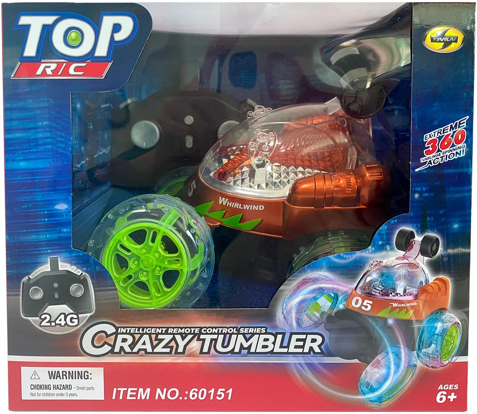 Tec Toy Crazy Tumbler - Akrobatinis automobilis su žibintuvėliu - Radiovadomas 2,4 GHz - Oranžinis (534444)