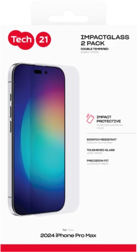 Tech 21 „Tech21“ – dviejų itin tvirtų smūgiams atsparių stiklų pakuotė – „iPhone 16 Pro Max“