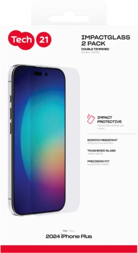 Tech 21 „Tech21“ – dviejų itin tvirtų smūgiams atsparių stiklų pakuotė – „iPhone 16 Plus“