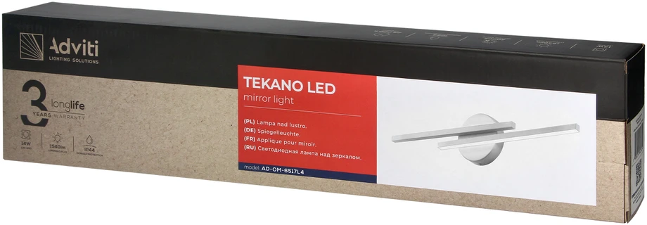 Sieninis šviestuvas Orno TEKANO LED 14W, veidrodinis šviestuvas, 1540lm, 4000K, IP44, ilgis 55 cm, aliuminis, baltas