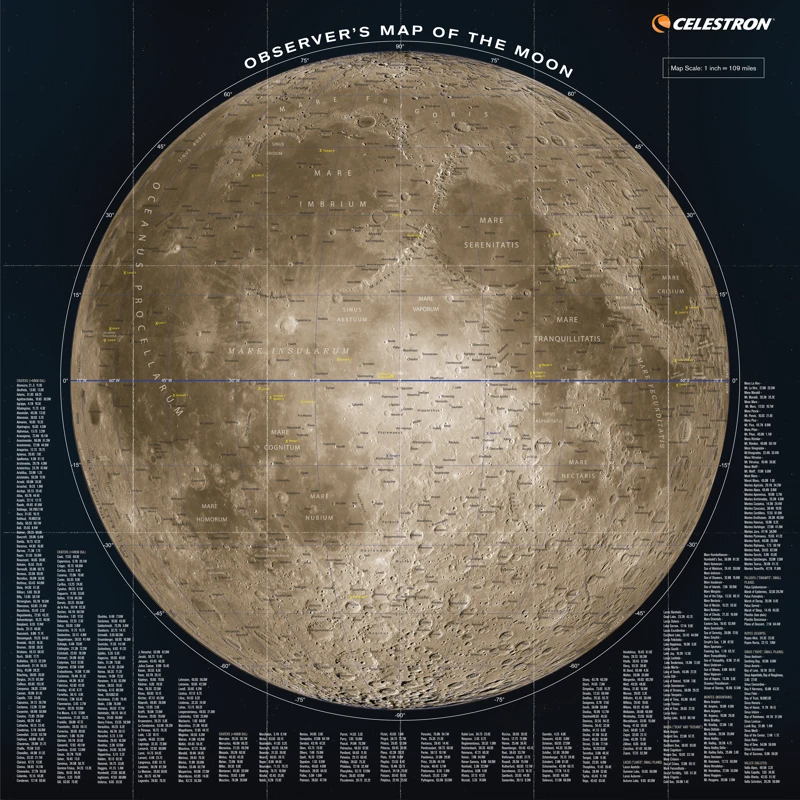 Teleskopas Celestron - Mėnulio žemėlapis